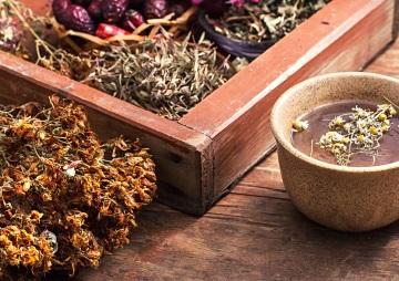 tea brewed with chamomile in ceramic mugs